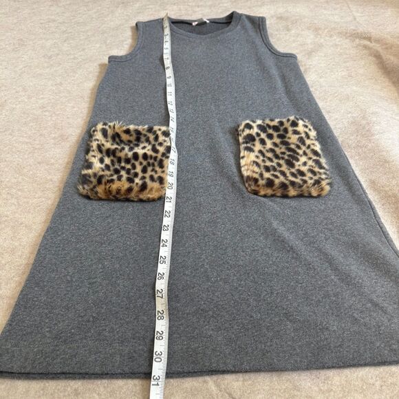 Crewcuts Gray Leopard Faux Fur Pocket Dress Girls 12 Animal Print Sleeveless - Picture 3 of 6